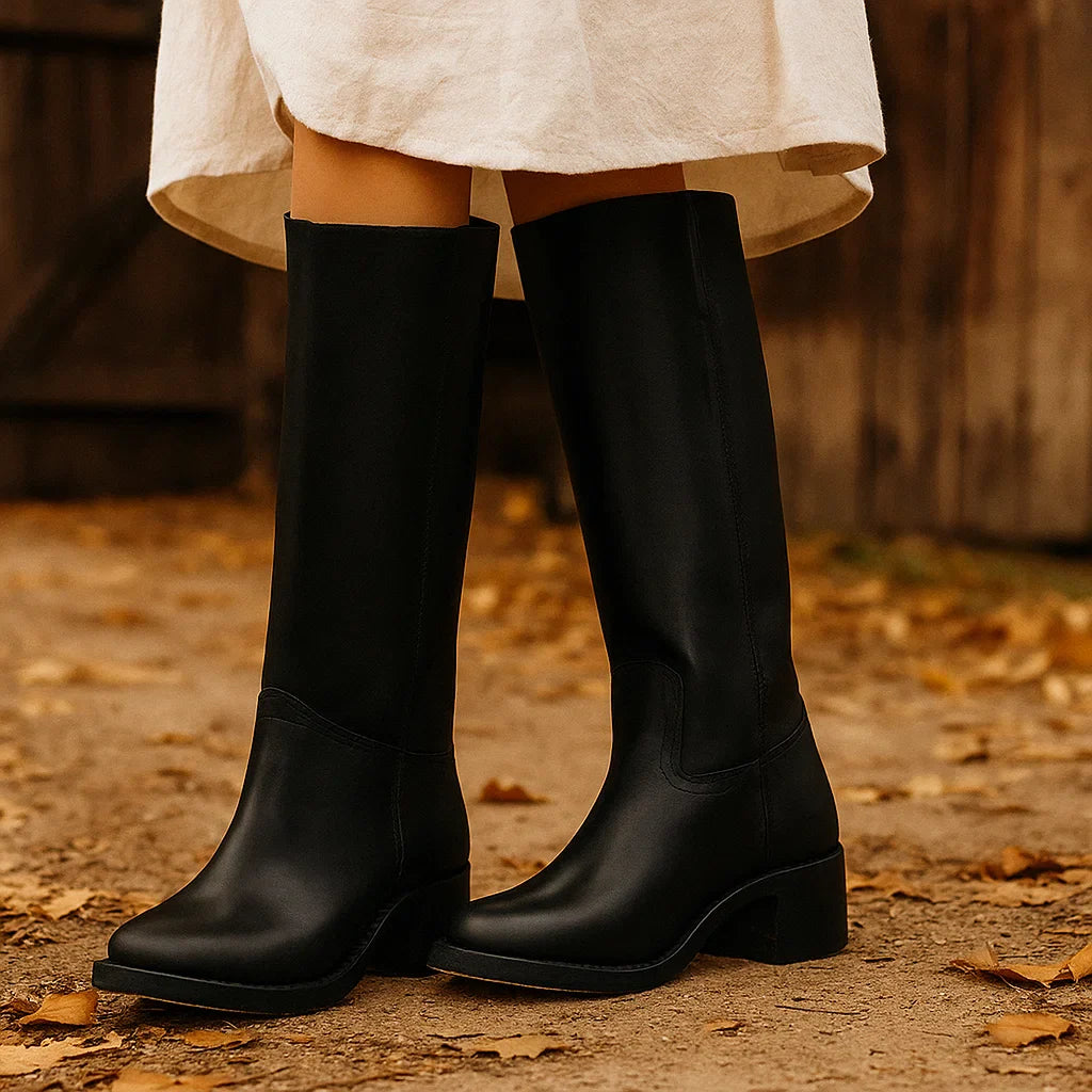 Damskie wysokie kozaki klasyczne z obcasem