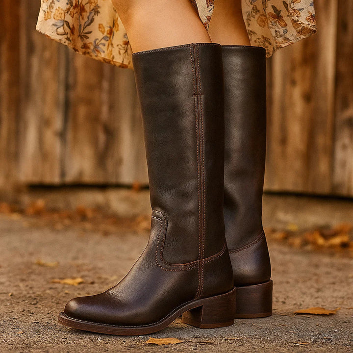 Damskie wysokie kozaki klasyczne z obcasem