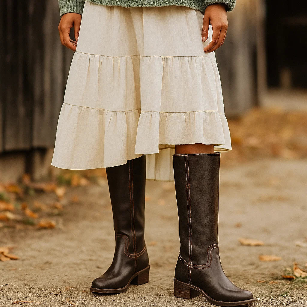 Damskie wysokie kozaki klasyczne z obcasem