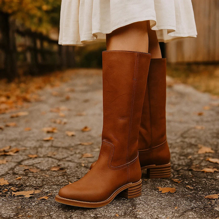 Damskie wysokie kozaki klasyczne z obcasem