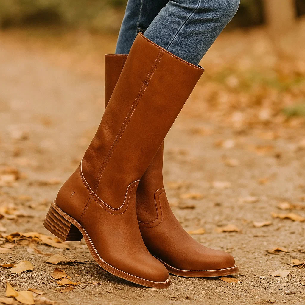 Damskie wysokie kozaki klasyczne z obcasem