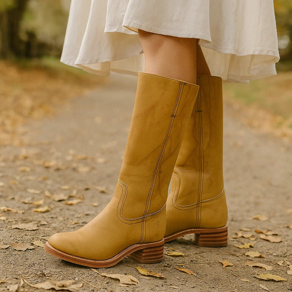 Damskie wysokie kozaki klasyczne z obcasem