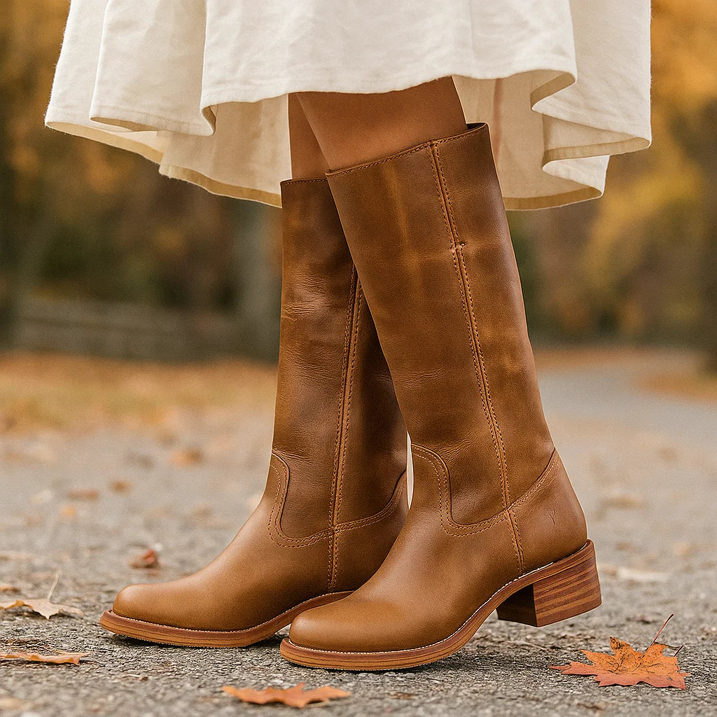 Damskie wysokie kozaki klasyczne z obcasem