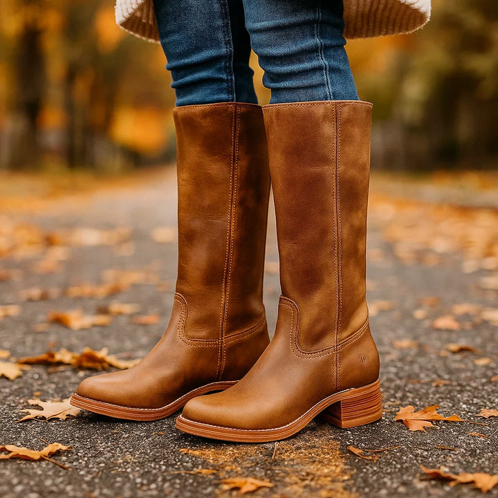 Damskie wysokie kozaki klasyczne z obcasem