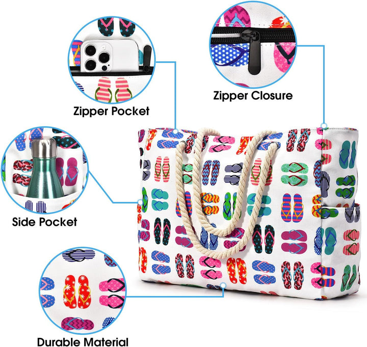 Wodoodporna i piaskoodporna duża tote torba plażowa