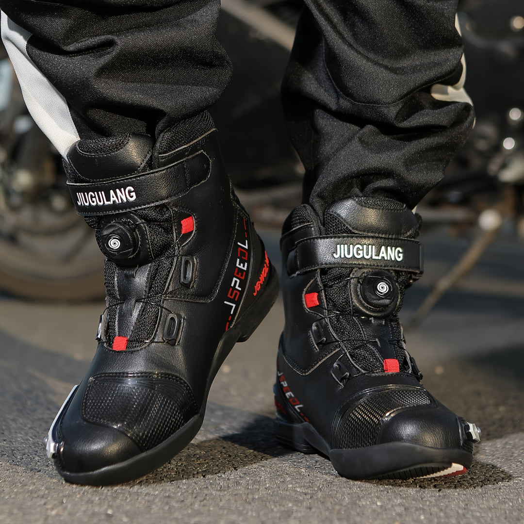 Męskie wysokie buty motocyklowe z paskami