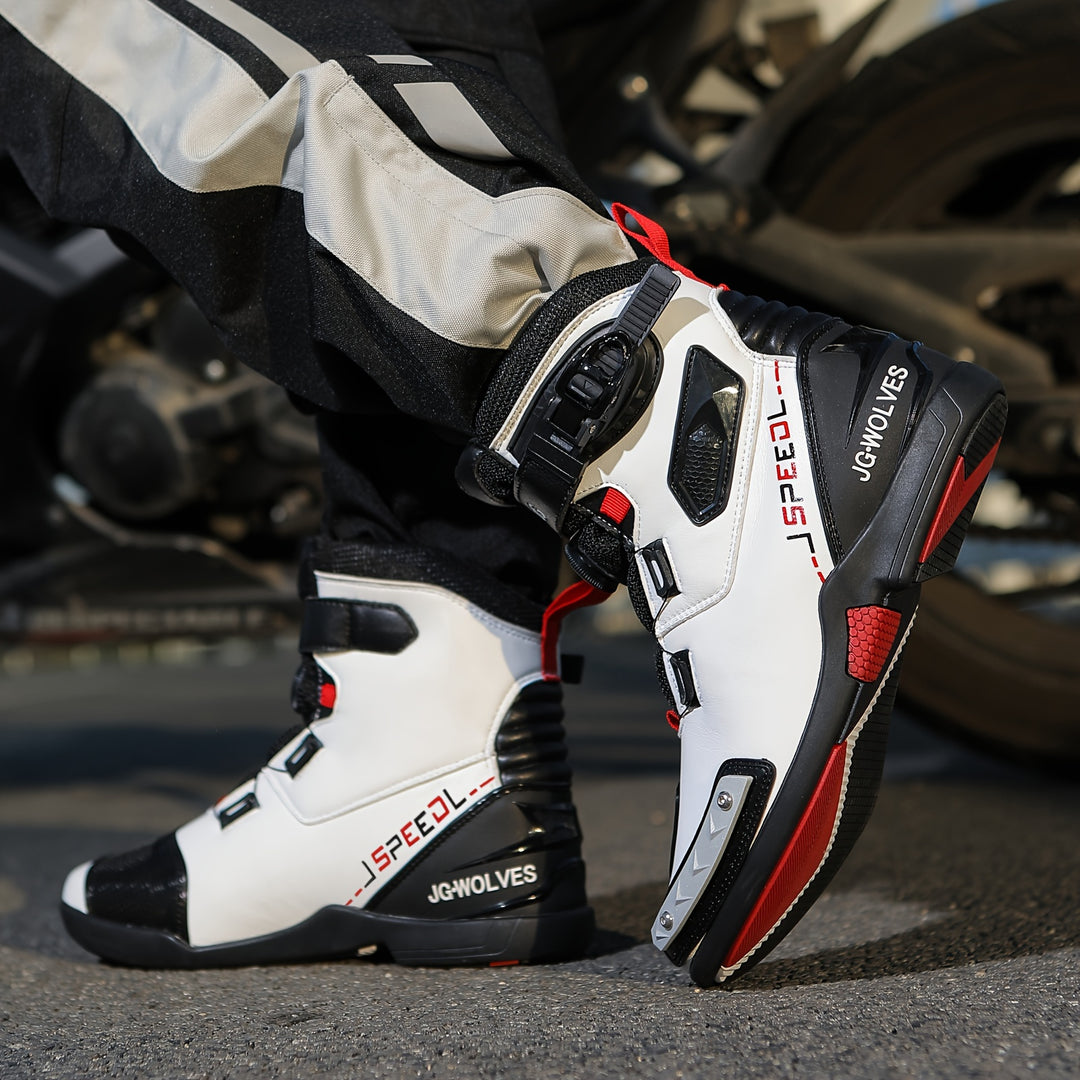 Męskie wysokie buty motocyklowe z paskami