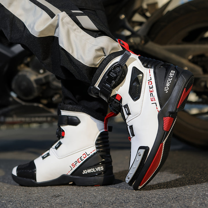 Męskie wysokie buty motocyklowe z paskami