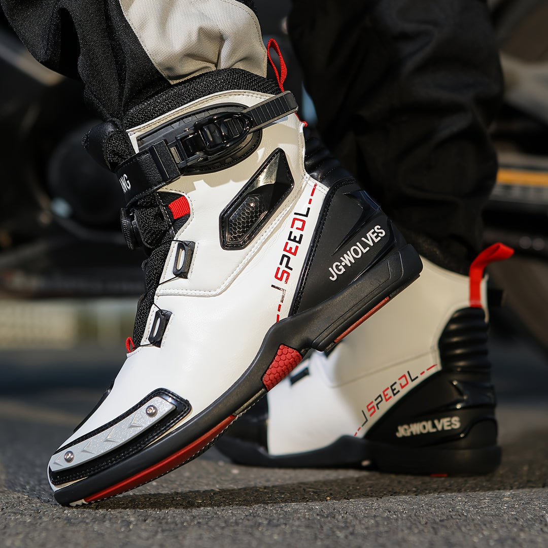Męskie wysokie buty motocyklowe z paskami