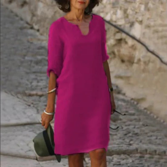 Wyjątkowa Damska Sukienka damska z dekoltem w serek i 3/4 rękawami