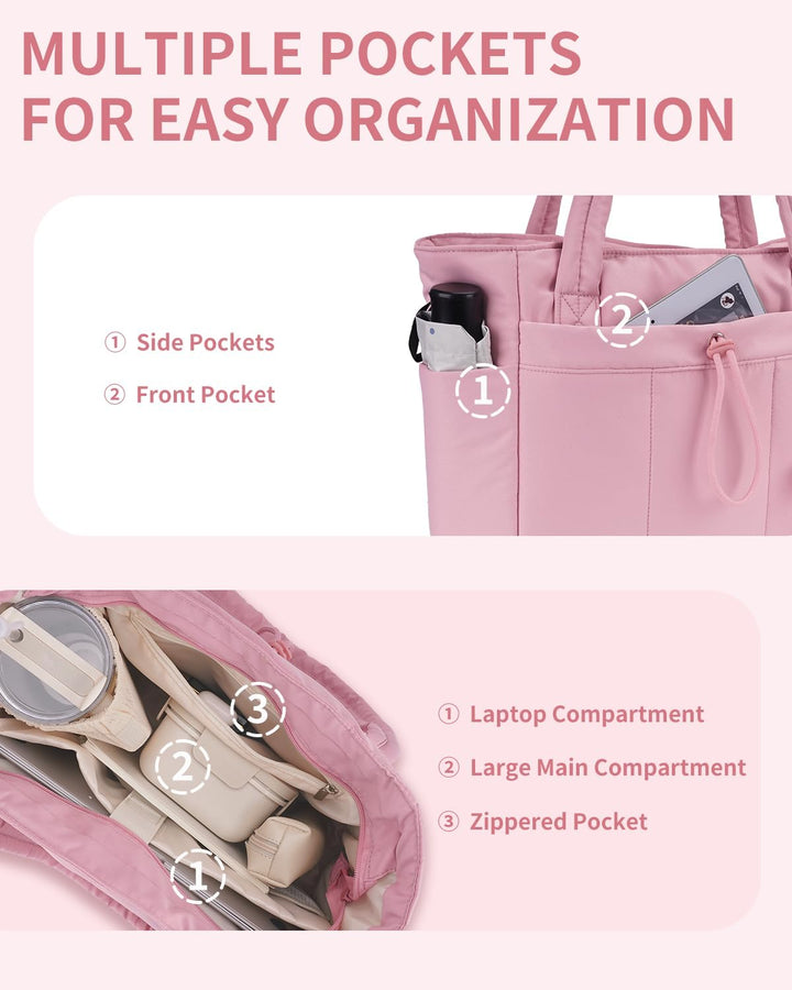 Pojemna damska tote torba na laptopa z bezpieczną kieszenią na kubek