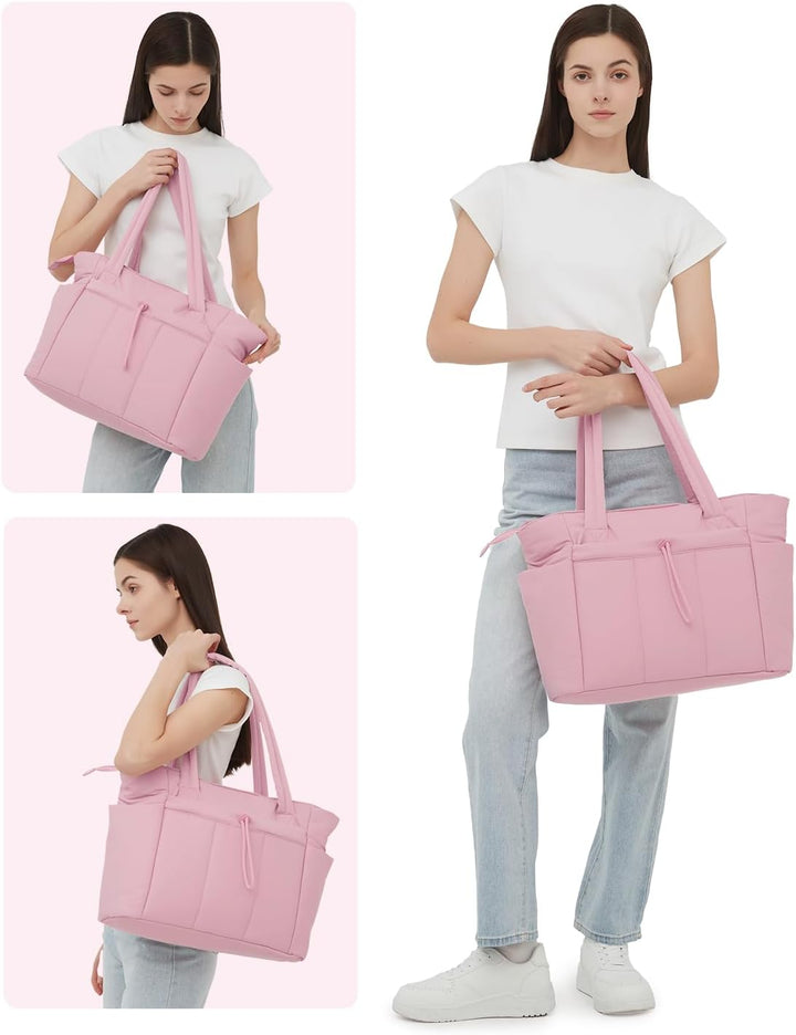 Pojemna damska tote torba na laptopa z bezpieczną kieszenią na kubek