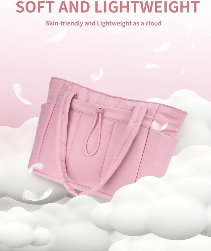 Pojemna damska tote torba na laptopa z bezpieczną kieszenią na kubek