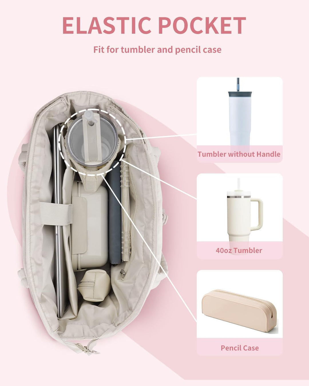 Pojemna damska tote torba na laptopa z bezpieczną kieszenią na kubek