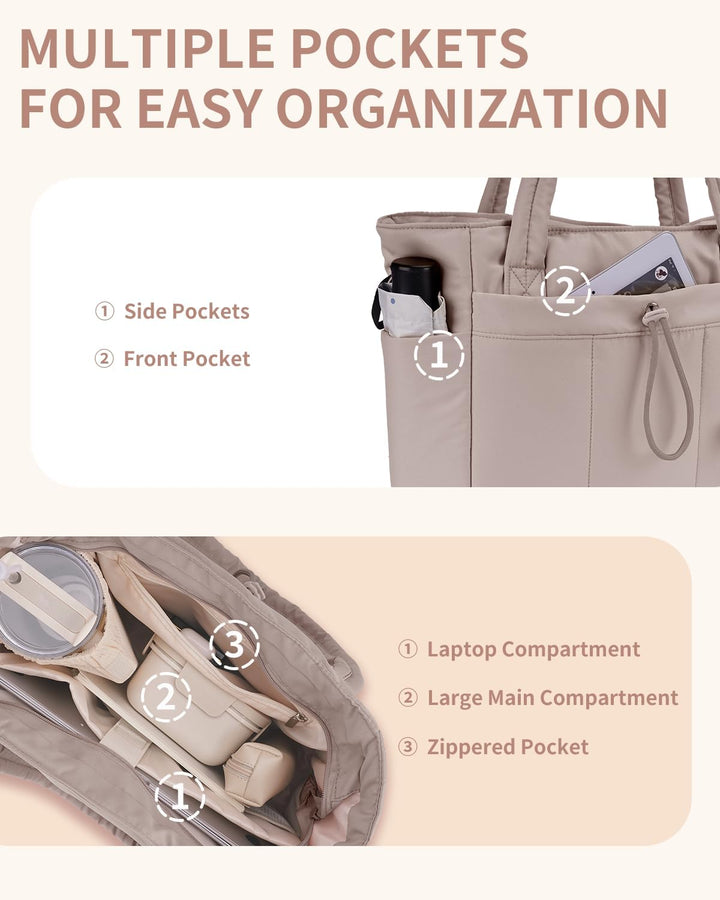 Pojemna damska tote torba na laptopa z bezpieczną kieszenią na kubek