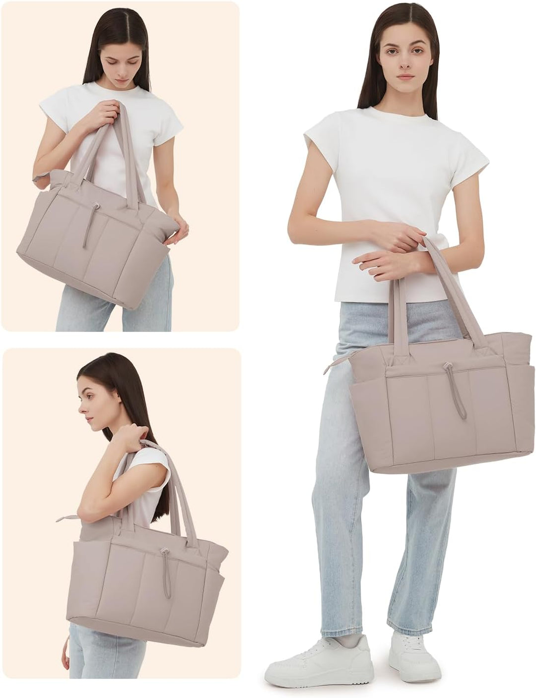 Pojemna damska tote torba na laptopa z bezpieczną kieszenią na kubek