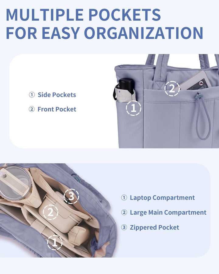 Pojemna damska tote torba na laptopa z bezpieczną kieszenią na kubek