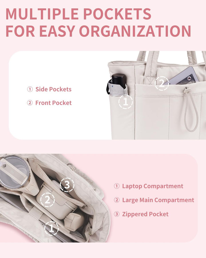 Pojemna damska tote torba na laptopa z bezpieczną kieszenią na kubek