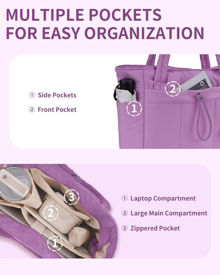 Pojemna damska tote torba na laptopa z bezpieczną kieszenią na kubek