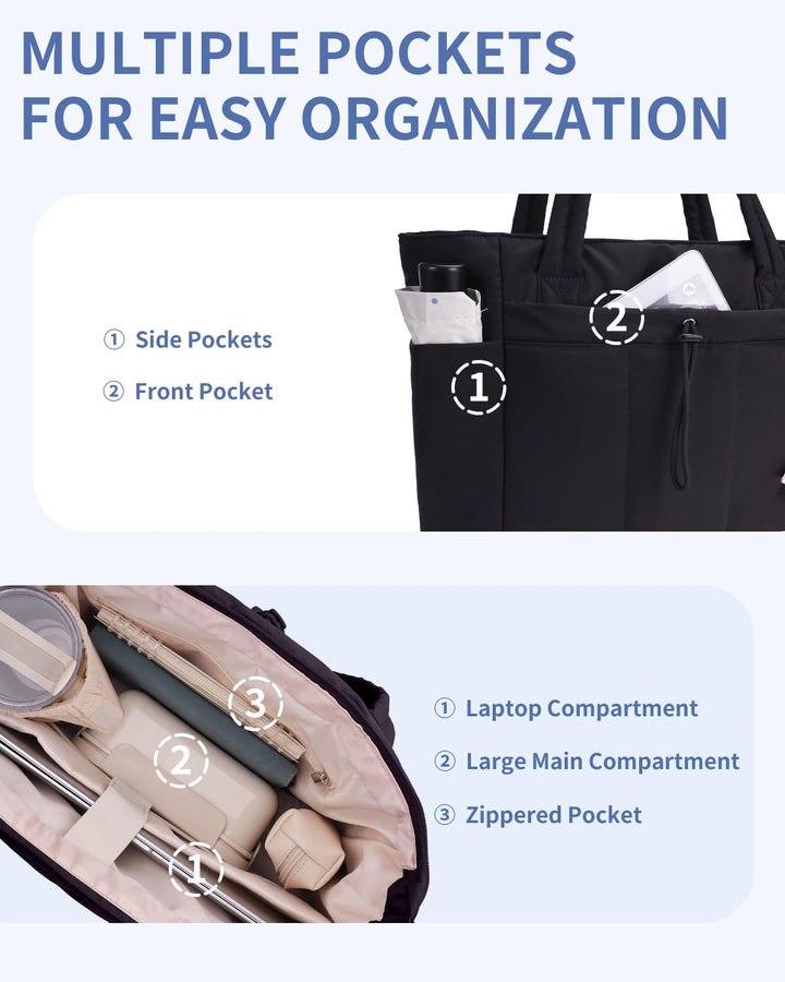 Pojemna damska tote torba na laptopa z bezpieczną kieszenią na kubek