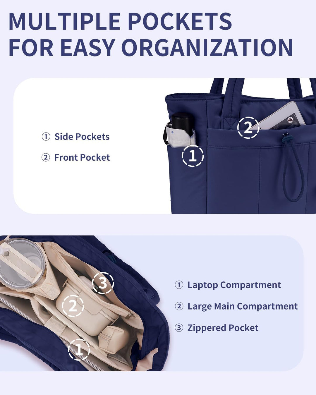 Pojemna damska tote torba na laptopa z bezpieczną kieszenią na kubek