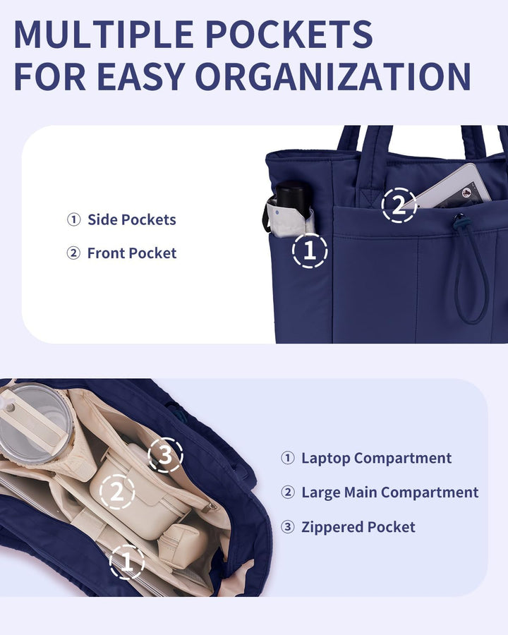 Pojemna damska tote torba na laptopa z bezpieczną kieszenią na kubek