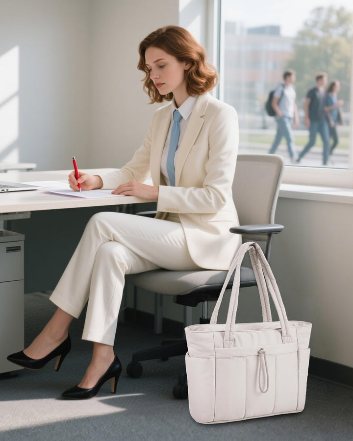 Pojemna damska tote torba na laptopa z bezpieczną kieszenią na kubek